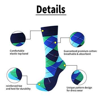 Jeasona Mens Dress Socks Crew Pack Funny Fun Crazy Cool Funky Cotton (Multicolored 12 Pairs, 12)