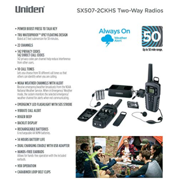 Uniden SX507-2CKHS Waterproof Two-Way Radio with NOAA Alerts