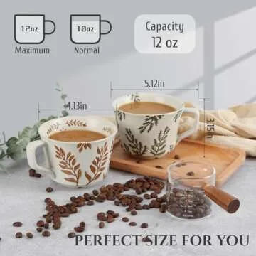 LINVIA Ceramic Coffee Mug, 12 oz Novelty Unique Teacup with Large Handle, Stoneware Cup for Tea Mocha Latte Cappuccino Espresso (1 Pack, Ivy)