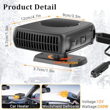 Car Heater 12V 200W - Portable Automotive Heater & Defroster