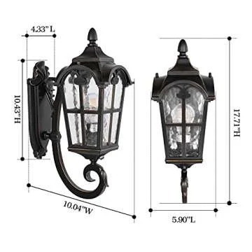 Black Roman Outdoor Light Fixture, 17.7"H Dusk to Dawn Outdoor Lighting Wall Light, Waterproof Outside Porch Light Wall Sconce, Exterior Wall Lantern Lamp with Water Glass for Garage Porch Doorway