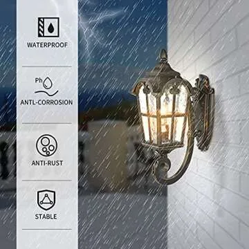 Black Roman Outdoor Light Fixture, 17.7"H Dusk to Dawn Outdoor Lighting Wall Light, Waterproof Outside Porch Light Wall Sconce, Exterior Wall Lantern Lamp with Water Glass for Garage Porch Doorway