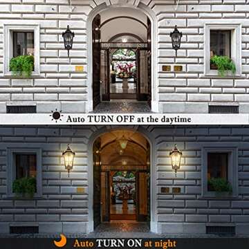 Black Roman Outdoor Light Fixture, 17.7"H Dusk to Dawn Outdoor Lighting Wall Light, Waterproof Outside Porch Light Wall Sconce, Exterior Wall Lantern Lamp with Water Glass for Garage Porch Doorway