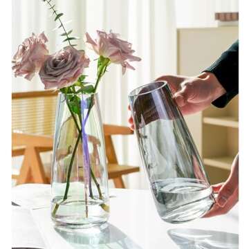 FANTESTICRYAN Modern Glass Vase Irised Crystal Clear Glass Vase for Home Office Decor (Crystal Grey)