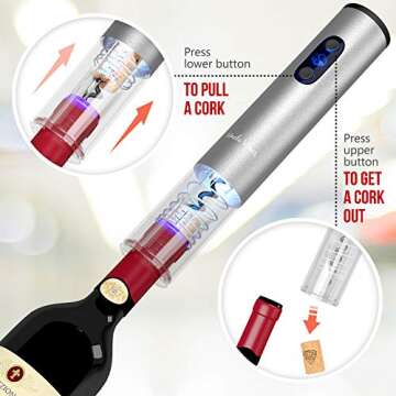Electric Wine Opener with Charger and Batteries Wine Lover Gift Set - Thanksgiving Christmas New Year Cordless Kit with Batteries and Foil Cutter G103
