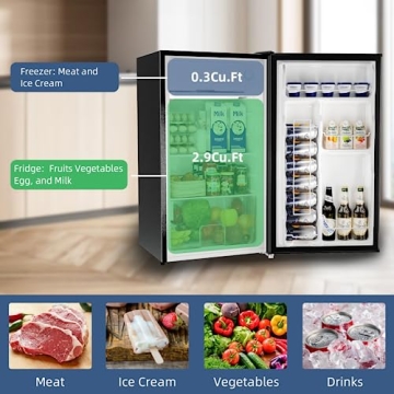 BANGSON Mini Fridge with Freezer - 3.2Cu.Ft Black