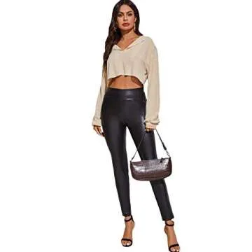 Romwe Women's Casual Rib Knit Long Sleeve V Neck Raw Hem Crop Tops Shirts Apricot Small