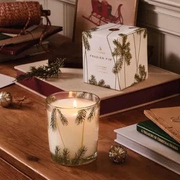 Thymes Frasier Fir Heritage Candle with Pine Needle Design