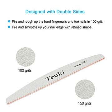 Teuki 12pcs Nail Files 100 120 Grit for Poly Nail Extension Gel and Acrylic Nails Emery Boards Doubled Sides Washable Nail File Manicure Tools