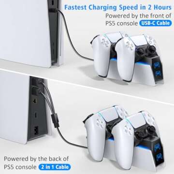 OIVO PS5 Charging Station, PS5 Controller Charger Station with 2 Pack Fast Charging Cords Replacement for PS5 Controller, PS5 Remote Control Charger, PlayStation 5 Storage