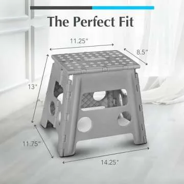 Handy Laundry Folding Lightweight Step Stool is Sturdy Enough to Support Adults and Safe Enough for Kids. Opens Easy with One Flip. Great for Kitchen, Bathroom or Bedroom. (Grey - 13 inch)