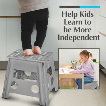 Handy Laundry Folding Lightweight Step Stool is Sturdy Enough to Support Adults and Safe Enough for Kids. Opens Easy with One Flip. Great for Kitchen, Bathroom or Bedroom. (Grey - 13 inch)