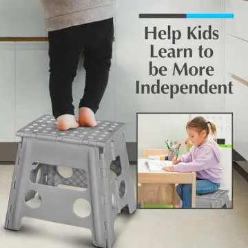 Handy Laundry Folding Lightweight Step Stool is Sturdy Enough to Support Adults and Safe Enough for Kids. Opens Easy with One Flip. Great for Kitchen, Bathroom or Bedroom. (Grey - 13 inch)