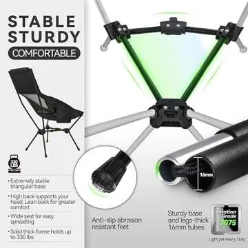 MARCHWAY Lightweight Folding High Back Camping Chair with Head Support, Stable Portable Compact for Outdoor Camp, Travel, Beach, Picnic, Festival, Hiking, Backpacking (Black)
