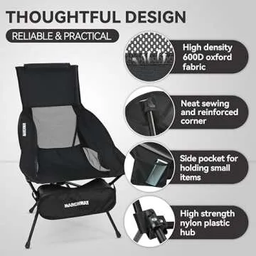 MARCHWAY Lightweight Folding High Back Camping Chair with Head Support, Stable Portable Compact for Outdoor Camp, Travel, Beach, Picnic, Festival, Hiking, Backpacking (Black)