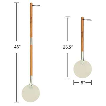 Komista Turning Pizza Peel with 35" Long Beech Handle, Round Aluminum 8 inch Pizza Paddle for Gas and Electric Pizza Ovens