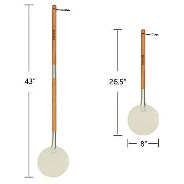 Komista Turning Pizza Peel with 35" Long Beech Handle, Round Aluminum 8 inch Pizza Paddle for Gas and Electric Pizza Ovens