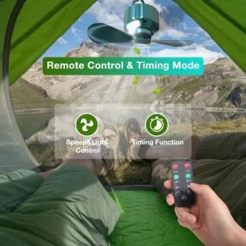 DUKUSEEK Tent Ceiling Fans, Portable Tent Fans with Light and Remote Control, Power Bank, USB Battery Operated Camping Fan with Hanging Hook for Canopy Tent, RV