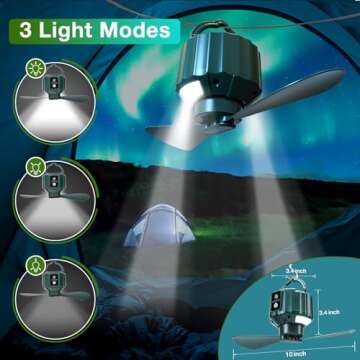 DUKUSEEK Tent Ceiling Fans, Portable Tent Fans with Light and Remote Control, Power Bank, USB Battery Operated Camping Fan with Hanging Hook for Canopy Tent, RV