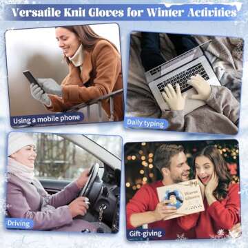 Omisy 4 Pairs Womens Gloves for Cold Weather, Women Valentines Gifts for Her Mom Wife, Winter Warm Gloves with Touchscreen - Black, Grey, Beige, Pink