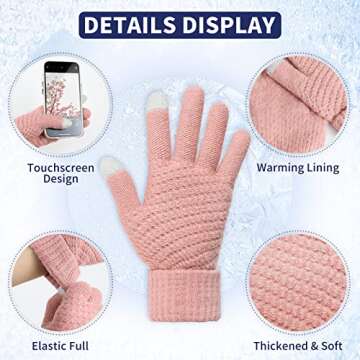 Omisy 4 Pairs Womens Gloves for Cold Weather, Women Valentines Gifts for Her Mom Wife, Winter Warm Gloves with Touchscreen - Black, Grey, Beige, Pink