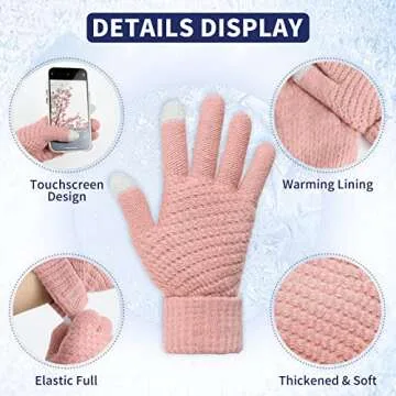 Omisy 4 Pairs Womens Gloves for Cold Weather, Women Valentines Gifts for Her Mom Wife, Winter Warm Gloves with Touchscreen - Black, Grey, Beige, Pink