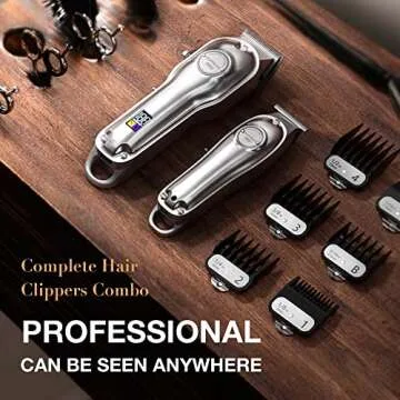 SUPRENT® PRO Professional Hair Clippers for Men- Hair Cutting Kit & Zero Gap T-Blade Trimmer Combo- Cordless Barber Clipper Set with LED Display for Mens Gifts (Silver)