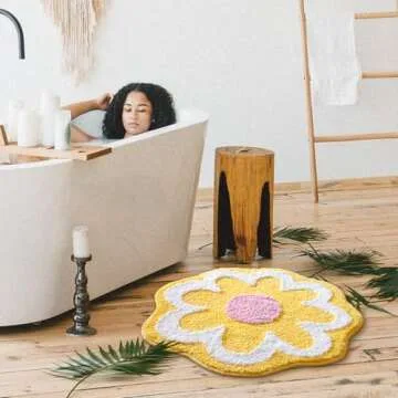 Stylish TRUEDAYS Yellow Floral Bathroom Rug for Cozy Spaces