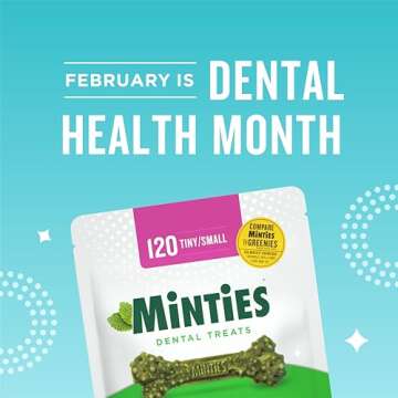 Minties Dental Chews for Dogs, 40 Count, Vet-Recommended Mint-Flavored Dental Treats for Tiny/Small ...
