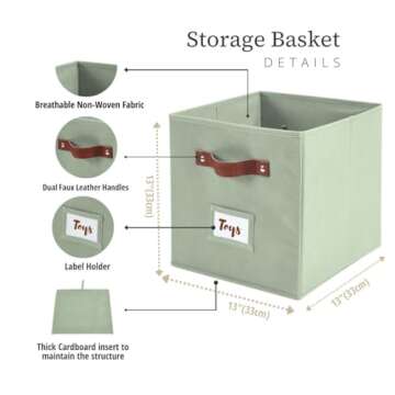 13x13 Storage Cube Bins with Labels, Sage Green