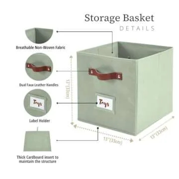 13x13 Storage Cube Bins with Labels, Sage Green