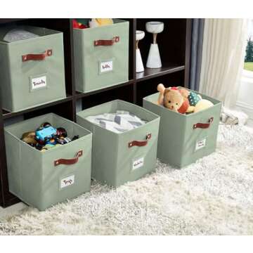 13x13 Storage Cube Bins with Labels, Sage Green