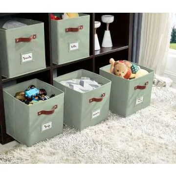 13x13 Storage Cube Bins with Labels, Sage Green