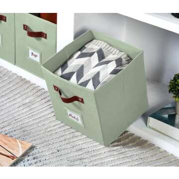 13x13 Storage Cube Bins with Labels, Sage Green