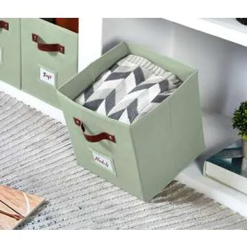 13x13 Storage Cube Bins with Labels, Sage Green