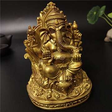 JDSHSO Gold Lord Ganesha Statue Buddha Elephant God Sculptures Resin Home Decoration Meditation Big Buddha Statues 12cm4.72inch