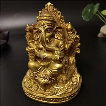 JDSHSO Gold Lord Ganesha Statue Buddha Elephant God Sculptures Resin Home Decoration Meditation Big Buddha Statues 12cm4.72inch