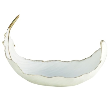 Elegant Curved Feather Decorative Bowl with Gold Accents