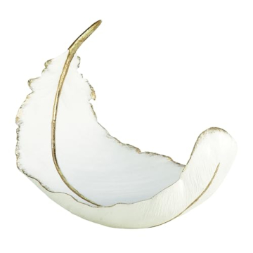 Chic Gold Accented Curved Feather Bowl 13" x 8"