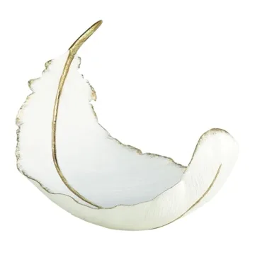 Chic Gold Accented Curved Feather Bowl 13" x 8"
