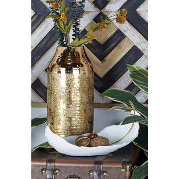 Chic Gold Accented Curved Feather Bowl 13" x 8"