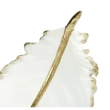 Chic Gold Accented Curved Feather Bowl 13" x 8"