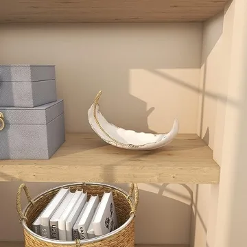 Chic Gold Accented Curved Feather Bowl 13" x 8"