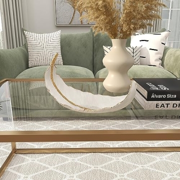 Chic Gold Accented Curved Feather Bowl 13" x 8"