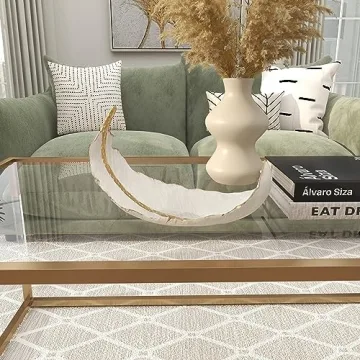 Chic Gold Accented Curved Feather Bowl 13" x 8"