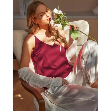 Ekouaer Women's Silk Satin Camisole 2-Pack V Neck Cami