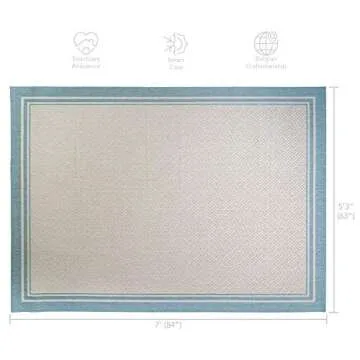 Gertmenian Indoor Outdoor Classic Flatweave Area Rug, Stain & UV Resistant Carpet, Deck, Patio, Poolside & Mudroom, 5x7 Ft Standard, Simple Border, Aqua Blue, 21563