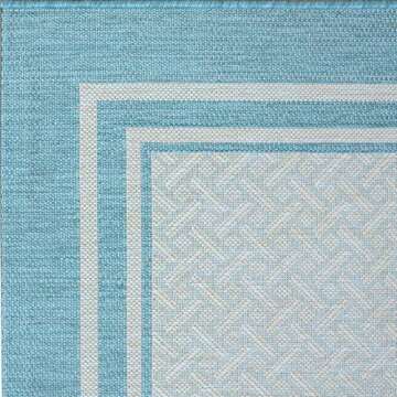 Gertmenian Indoor Outdoor Classic Flatweave Area Rug, Stain & UV Resistant Carpet, Deck, Patio, Poolside & Mudroom, 5x7 Ft Standard, Simple Border, Aqua Blue, 21563