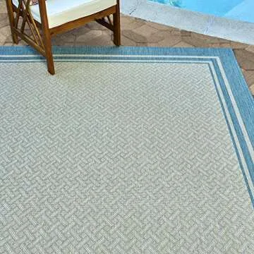 Gertmenian Indoor Outdoor Classic Flatweave Area Rug, Stain & UV Resistant Carpet, Deck, Patio, Poolside & Mudroom, 5x7 Ft Standard, Simple Border, Aqua Blue, 21563