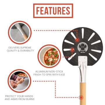 Chef Pomodoro Pizza Turning Peel Aluminium with Wood Handle for Easy Storage, Perforated Pizza Peel Turner, Gourmet Luxury Pizza Paddle for Baking Homemade Pizza Bread, Pizza Turner (7-Inch)